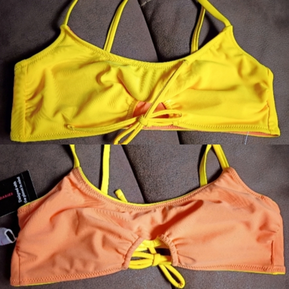 Reversible Orange And Yellow Bikini Top with Bow Detail